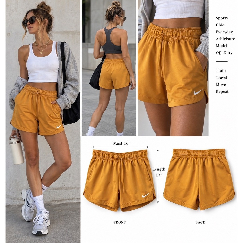 Nike Dri-FIT Attack Shorts Womens M Mustard Gold Athletic Training Running